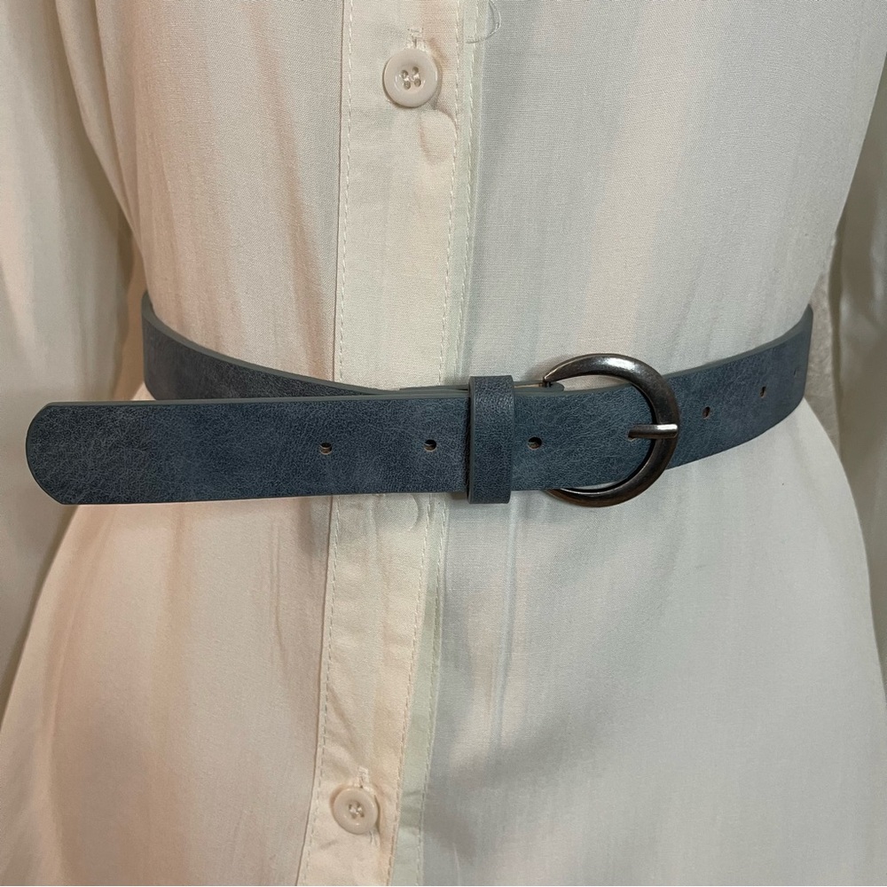 Blue distressed  PU leather skinny belt